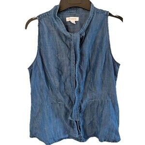 Liz Claiborne button-down split neck sleeveless “denim” top shirt size Large Tie
